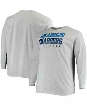 Мужская футболка с длинным рукавом los angeles chargers practice из меланжевой ткани больших и высоких размеров Fanatics, мульти