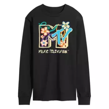 Мужская футболка с длинным рукавом MTV и цветочным принтом Licensed Character, черный