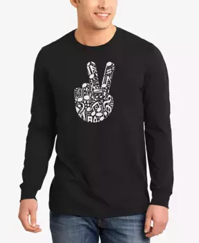 Мужская футболка с длинным рукавом Peace Finger Notes Word Art LA Pop Art, черный