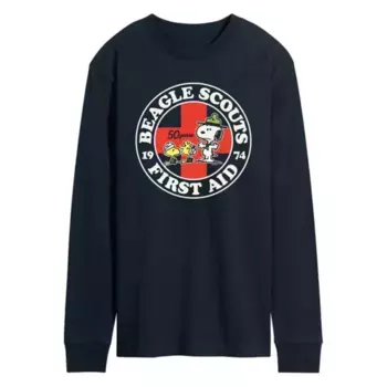 Мужская футболка с длинным рукавом Peanuts Beagle Scout First Aid с принтом Licensed Character, синий