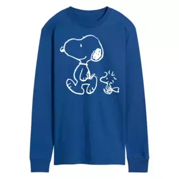 Мужская футболка с длинным рукавом Peanuts Snoopy Woodstock Walk Licensed Character, синий