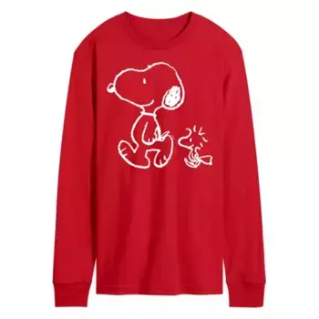 Мужская футболка с длинным рукавом Peanuts Snoopy Woodstock Walk Licensed Character, красный