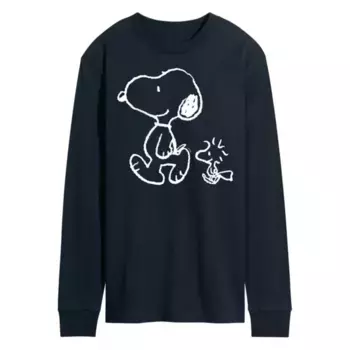 Мужская футболка с длинным рукавом Peanuts Snoopy Woodstock Walk Licensed Character, синий