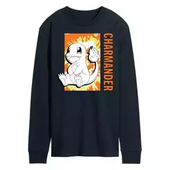 Мужская футболка с длинным рукавом Pokmon в технике тай-дай с изображением Charmander Licensed Character, синий