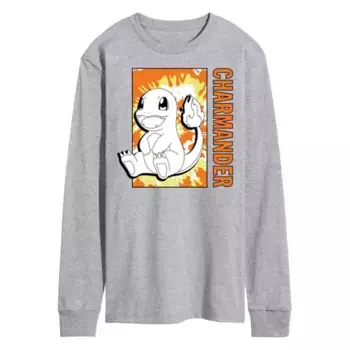 Мужская футболка с длинным рукавом Pokmon в технике тай-дай с изображением Charmander Licensed Character, серый