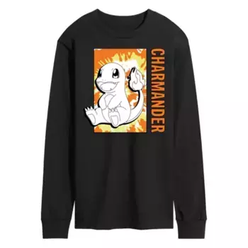 Мужская футболка с длинным рукавом Pokmon в технике тай-дай с изображением Charmander Licensed Character, черный