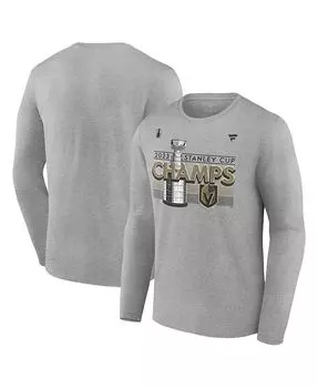 Мужская футболка с длинным рукавом с логотипом Heather Grey Vegas Golden Knights Кубка Стэнли Чемпионов 2023 в раздевалке Fanatics, серый