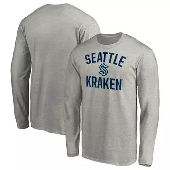 Мужская футболка с длинным рукавом с логотипом Heather Grey Seattle Kraken Victory Arch Fanatics
