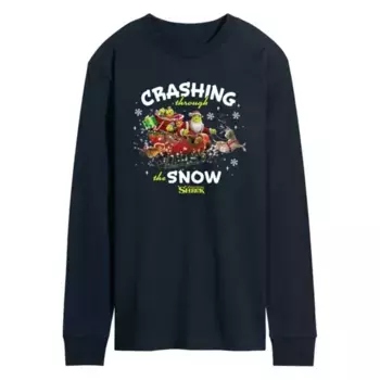Мужская футболка с длинным рукавом "Шрек мчится по снегу" Licensed Character, синий