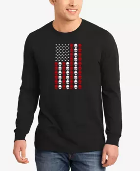Мужская футболка с длинным рукавом Skull Flag Word Art LA Pop Art, черный