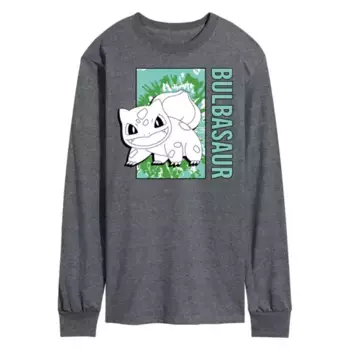 Мужская футболка с длинным рукавом в стиле тай-дай с принтом Bulbasaur Licensed Character, серый
