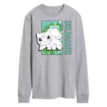 Мужская футболка с длинным рукавом в стиле тай-дай с принтом Bulbasaur Licensed Character, серый