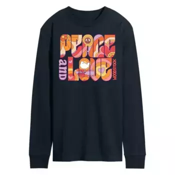 Мужская футболка с длинным рукавом Woodstock Peace and Love с принтом Licensed Character, синий