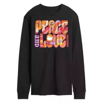 Мужская футболка с длинным рукавом Woodstock Peace and Love с принтом Licensed Character, черный