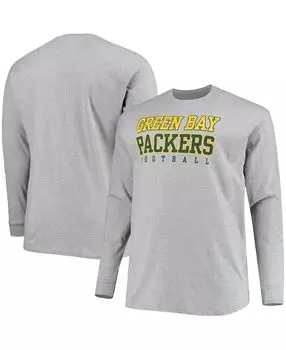 Мужская футболка с длинными рукавами big and tall heathered grey green bay packers practice Fanatics, мульти