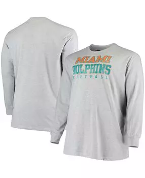 Мужская футболка с длинными рукавами big and tall heathered grey miami dolphins practice Fanatics, мульти