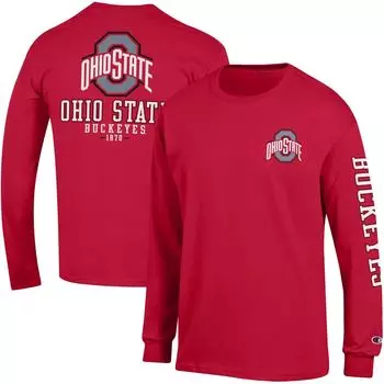 Мужская футболка с длинными рукавами Champion Scarlet Ohio State Buckeyes Team Stack 3-Hit