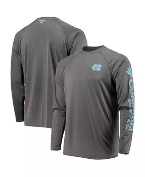 Мужская футболка с длинными рукавами цвета древесного угля north carolina tar heels pfg terminal tackle raglan omni-shade Columbia, мульти