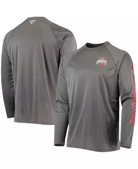 Мужская футболка с длинными рукавами цвета древесного угля ohio state buckeyes pfg terminal tackle raglan omni-shade Columbia, мульти