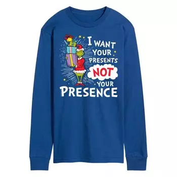 Мужская футболка с длинными рукавами Dr. Seuss Grinch I Want Your Presents Licensed Character