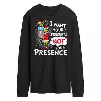 Мужская футболка с длинными рукавами Dr. Seuss Grinch I Want Your Presents Licensed Character