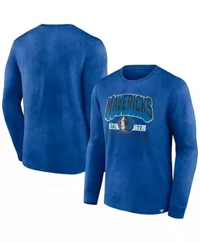 Мужская футболка с длинными рукавами и эффектом потертости от Heather Royal Dallas Mavericks Front Court Press Fanatics, синий