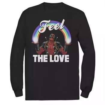 Мужская футболка с длинными рукавами и графикой Marvel Deadpool Feel The LOVE Full Rainbow Arch