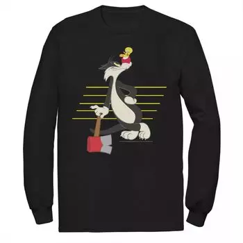 Мужская футболка с длинными рукавами и портретом на подкладке Looney Tunes Sylvester & Tweety Licensed Character