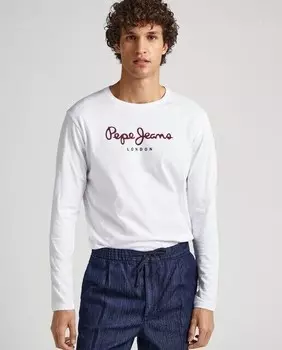Мужская футболка с длинными рукавами и принтом логотипа Pepe Jeans, белый