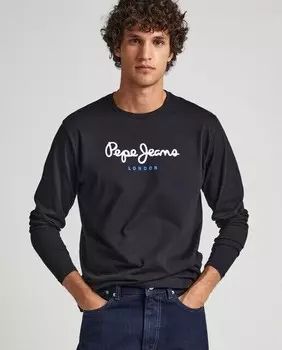 Мужская футболка с длинными рукавами и принтом логотипа Pepe Jeans, черный