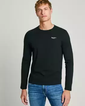 Мужская футболка с длинными рукавами и принтом логотипа Pepe Jeans, черный