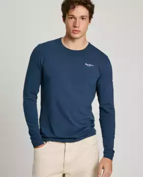 Мужская футболка с длинными рукавами и принтом логотипа Pepe Jeans, темно-синий