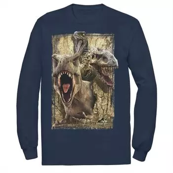 Мужская футболка с длинными рукавами и рисунком «Мир Юрского периода T-Rex Indominus Rex & Raptor», Синяя Licensed Character, синий