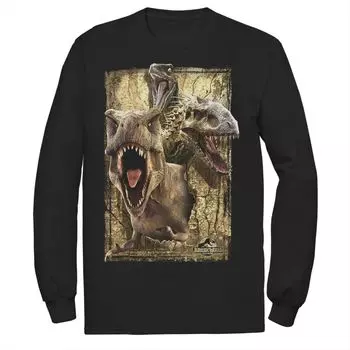 Мужская футболка с длинными рукавами и рисунком «Мир Юрского периода T-Rex Indominus Rex & Raptor» Licensed Character, черный