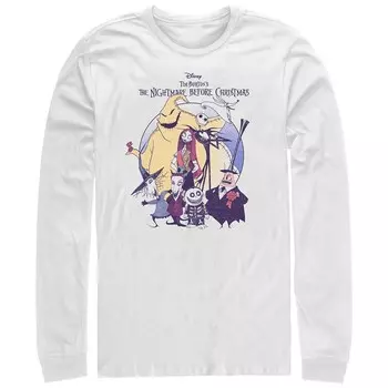 Мужская футболка с длинными рукавами и рисунком Disney's «Кошмар перед Рождеством» Scary Group, белый