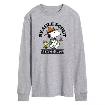 Мужская футболка с длинными рукавами и рисунком Peanuts Beagle Scout с 1974 года Licensed Character, цвет Heather Gray