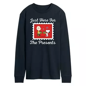 Мужская футболка с длинными рукавами и рисунком Peanuts Just Here For The Presents Licensed Character, темно-синий