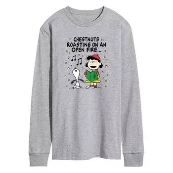 Мужская футболка с длинными рукавами и рисунком Peanuts Lucy & Snoopy Christmas Carol Licensed Character, цвет Heather Gray
