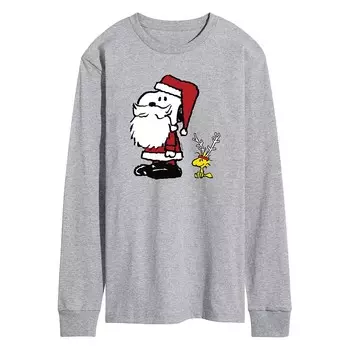 Мужская футболка с длинными рукавами и рисунком Peanuts Santa Snoopy & Woodstock Licensed Character, цвет Heather Gray