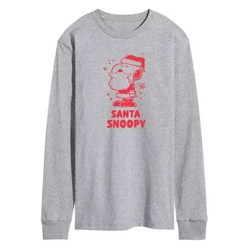 Мужская футболка с длинными рукавами и рисунком Peanuts Santa Snoopy Licensed Character, цвет Heather Gray