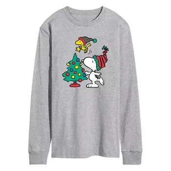 Мужская футболка с длинными рукавами и рисунком Peanuts Snoopy & Woodstock Tree Licensed Character, цвет Heather Gray