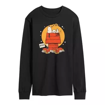 Мужская футболка с длинными рукавами и рисунком Peanuts Snoopy Halloween Dog House Licensed Character, черный