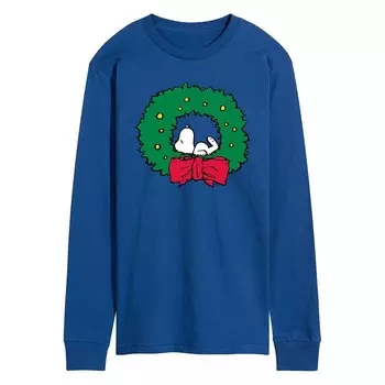 Мужская футболка с длинными рукавами и рисунком Peanuts Snoopy Wreath Licensed Character, синий