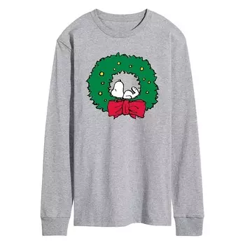Мужская футболка с длинными рукавами и рисунком Peanuts Snoopy Wreath Licensed Character, цвет Heather Gray