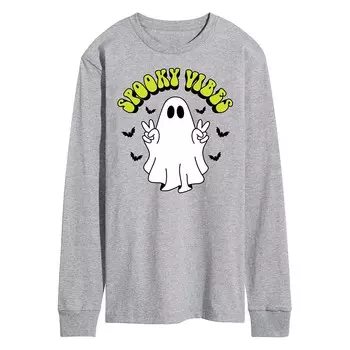 Мужская футболка с длинными рукавами и рисунком Spooky Vibes Ghost Licensed Character, серый