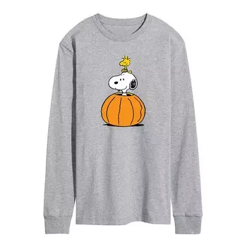 Мужская футболка с длинными рукавами и рисунком тыквы Snoopy Woodstock Peanuts Snoopy Woodstock Licensed Character, цвет Heather Gray