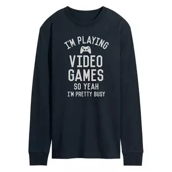 Мужская футболка с длинными рукавами и рисунком «I Playing Video Games Yeah Busy» Licensed Character