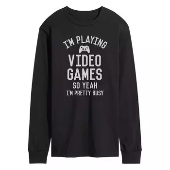 Мужская футболка с длинными рукавами и рисунком «I Playing Video Games Yeah Busy» Licensed Character