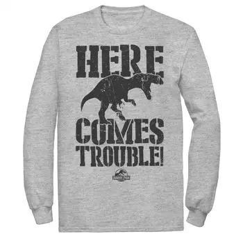 Мужская футболка с длинными рукавами и рисунком «Парк Юрского периода Here Comes Trouble» Licensed Character