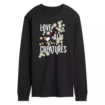 Мужская футболка с длинными рукавами и рисунком Peanuts Love All Creatures Licensed Character